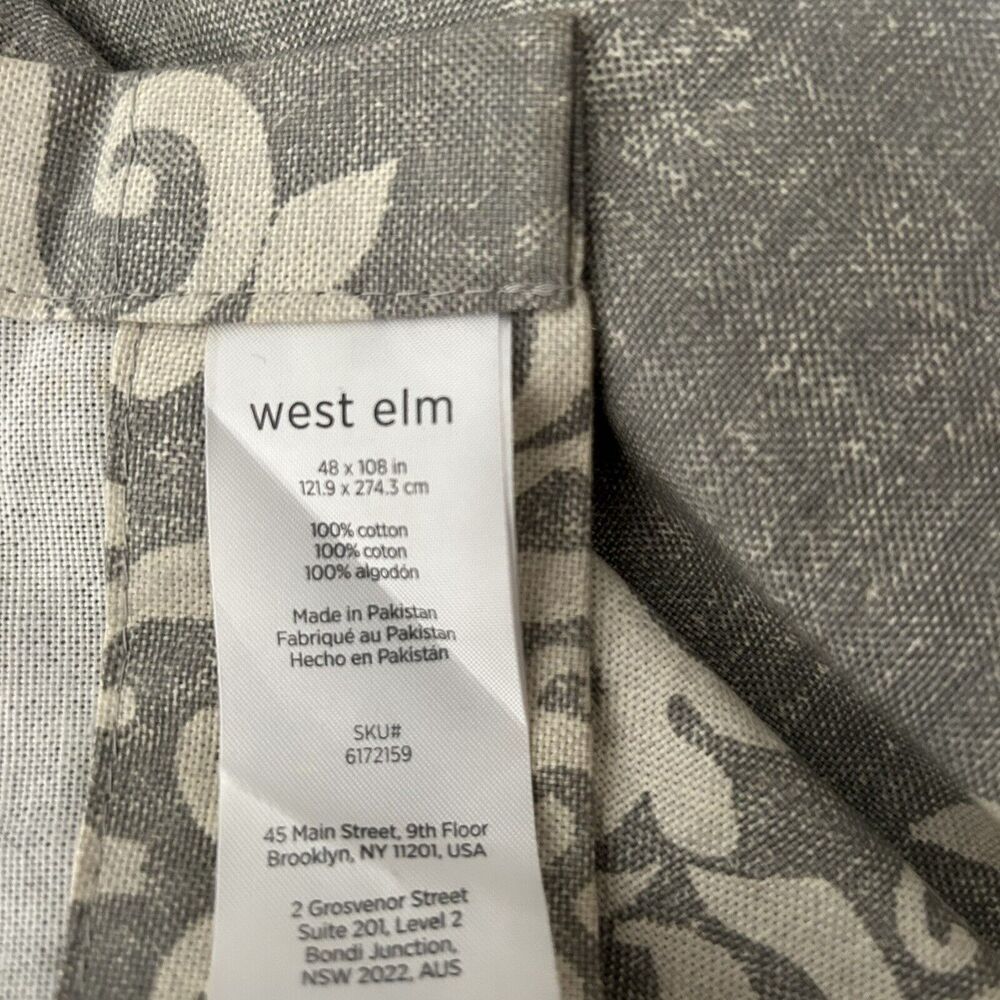 West Elm 48" x 108" Curtain Panel Feather Gray Scroll Medallion‎ Cotton - Picture 4 of 8
